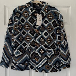 NWT ZARA Oversized Quilted/ Crochet Toggle Jacket - Size Small